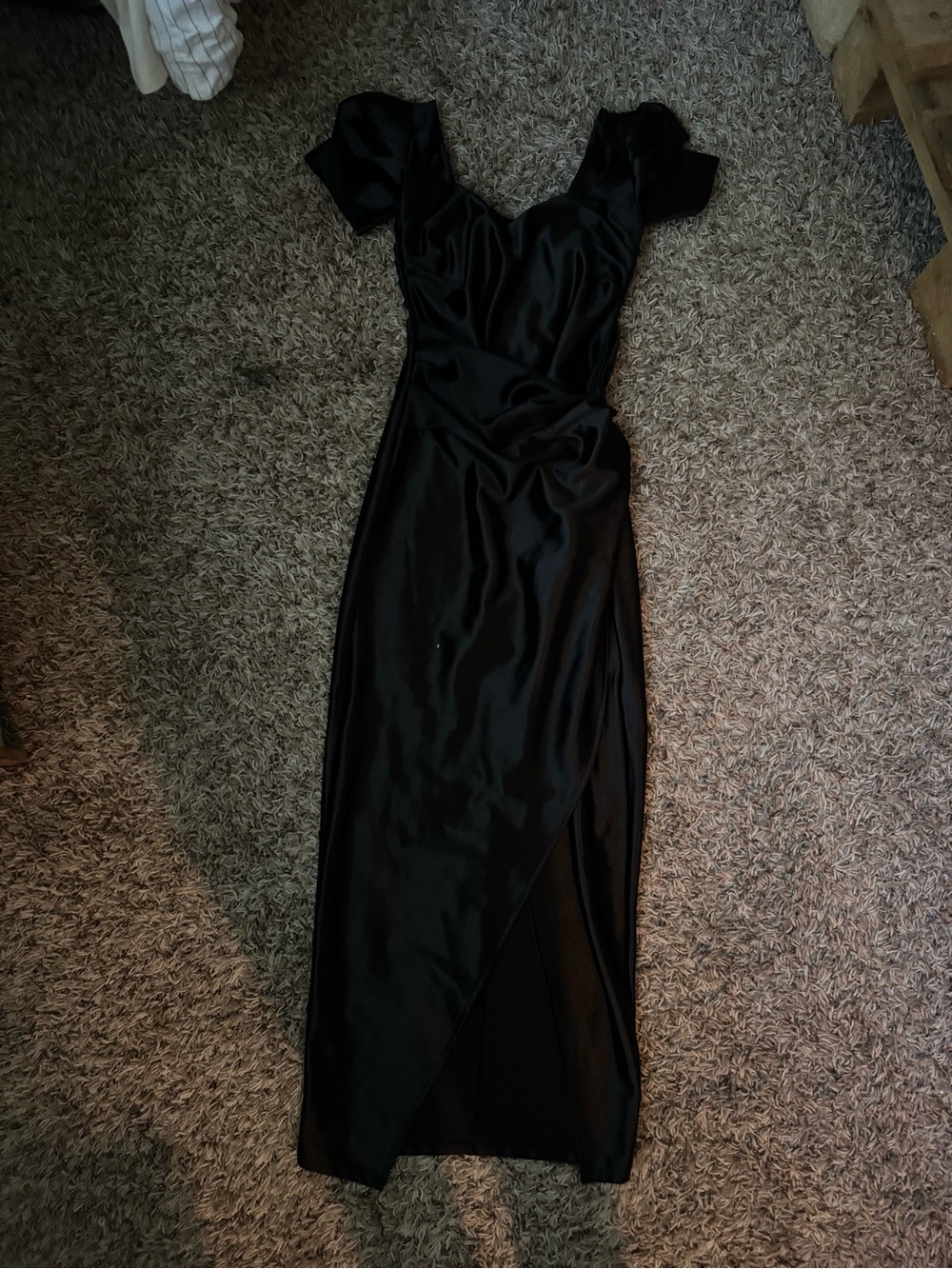 Express Black Satin Midi Dress with Cap Sleeves